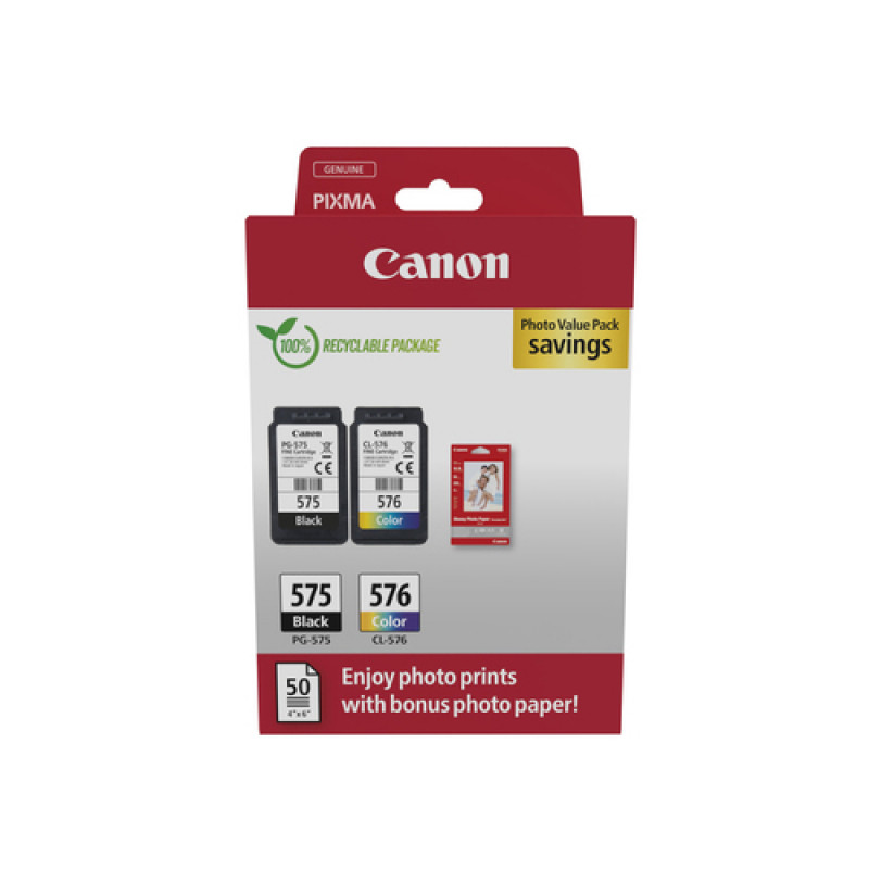 Canon PG-575/CL-576 Photo Value Pack, atramentové kazety čierna + farebná (2 ks) s fotopapierom