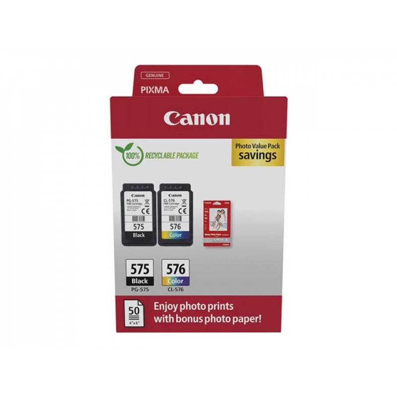 Canon PG-575/CL-576 Photo Value Pack, atramentové kazety čierna + farebná (2 ks) s fotopapierom