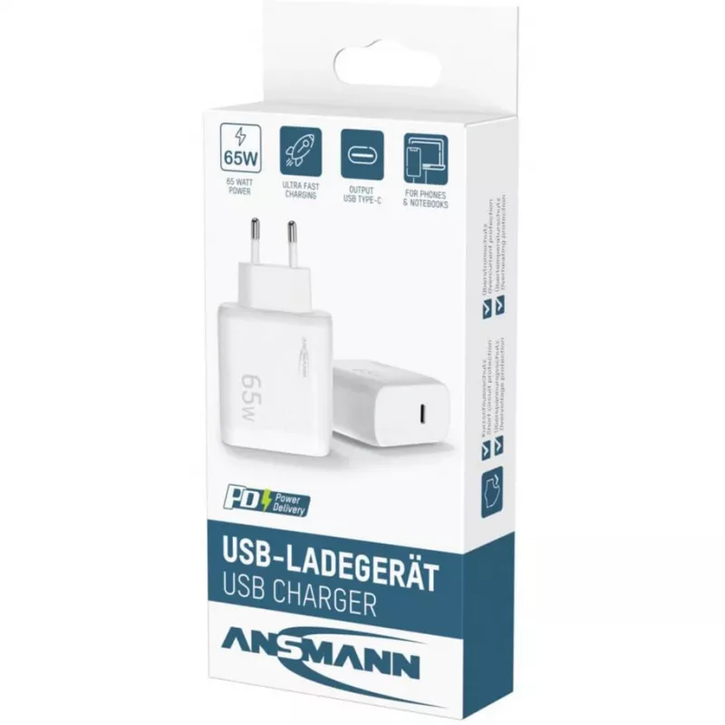 Ansmann Home Charger HC165PD USB nabíjačka, 1x USB-C, PPS, PD, Quick Charge, 65 W, biela