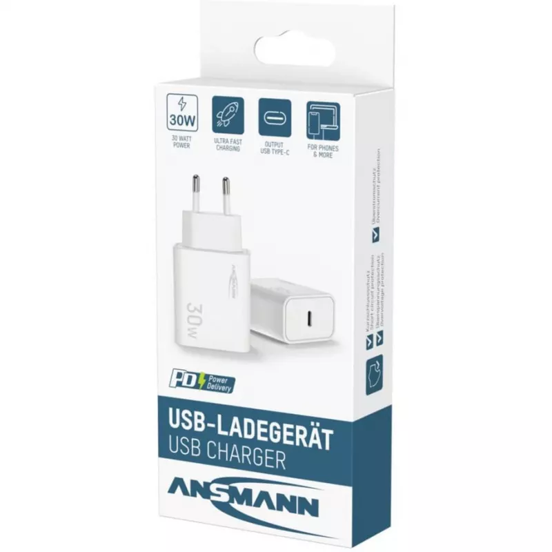 Ansmann Home Charger HC130PD USB nabíjačka, 1x USB-C, PPS, PD, Quick Charge, 30 W, biela