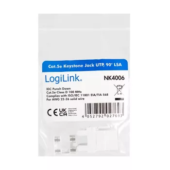 LogiLink NK4006 modul keystone RJ45, Cat.5e UTP, zárezové pripojenie 90°, biely