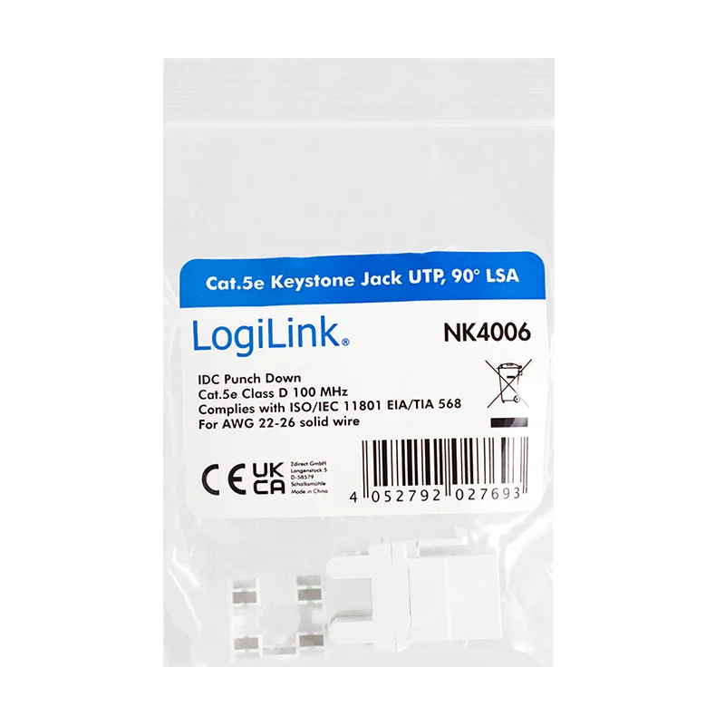 LogiLink NK4006 modul keystone RJ45, Cat.5e UTP, zárezové pripojenie 90°, biely