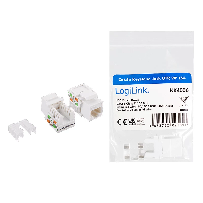 LogiLink NK4006 modul keystone RJ45, Cat.5e UTP, zárezové pripojenie 90°, biely