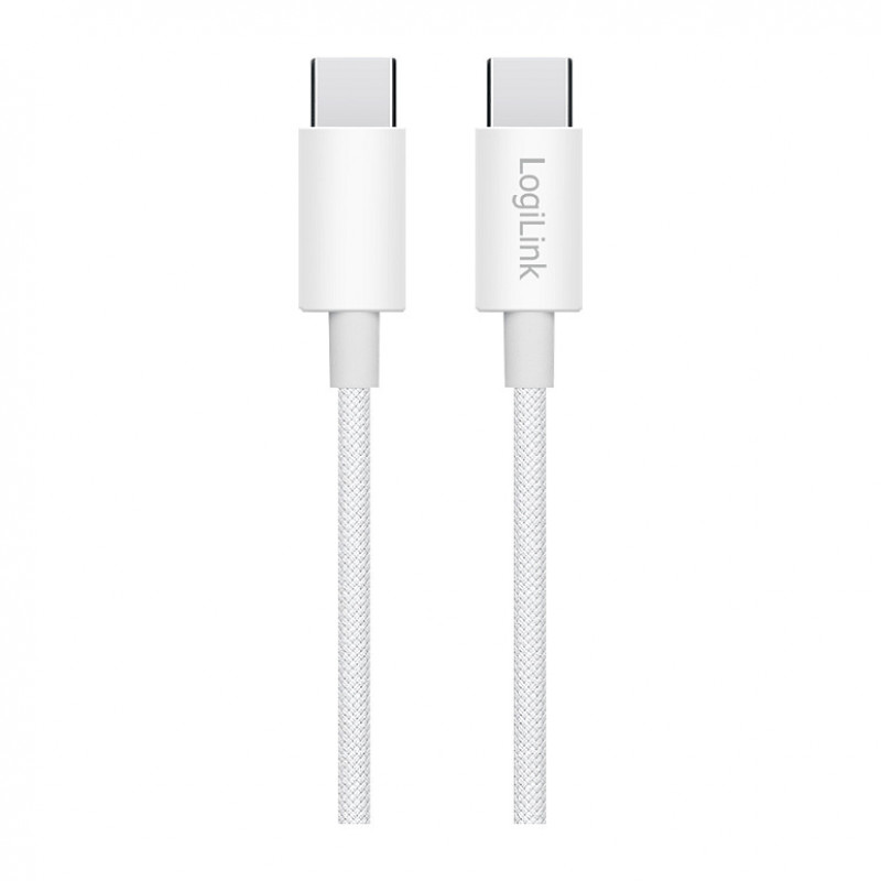 LogiLink CU0341 kábel USB 2.0 Type-C, C/M na C/M, 480 Mb/s, 60 W, nylon, biely, 1 m