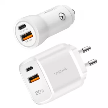 LogiLink PA0374 nabíjacia sada USB-A/C, 20 W, 1x USB-A a 1x USB-C, biela