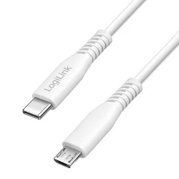 LogiLink CU0243 kábel USB 2.0 Type-C, USB-C samec – micro USB samec, 480 Mbps, 12 W, biely, 1,5 m
