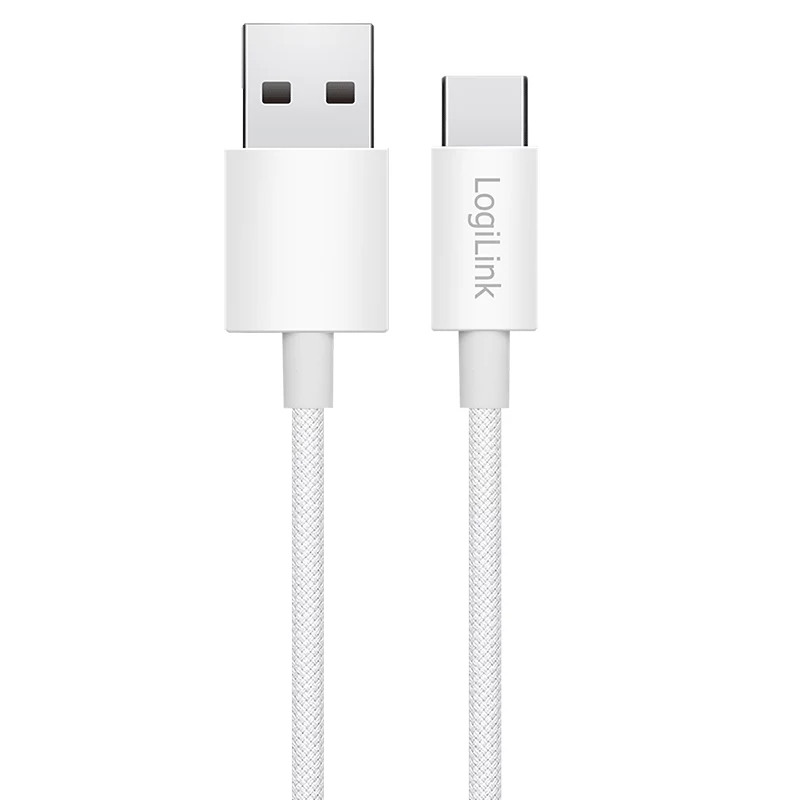 LogiLink CU0319 kábel USB 2.0 Type-C, A/M na C/M, 480 Mbps, 60 W, nylon, biely, 0,15 m
