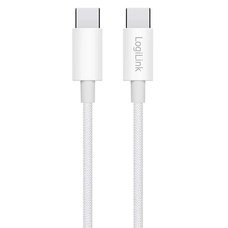 LogiLink CU0339 kábel USB 2.0 Type-C, C/M na C/M, 480 Mbps, 60 W, nylon, biely, 0,15 m