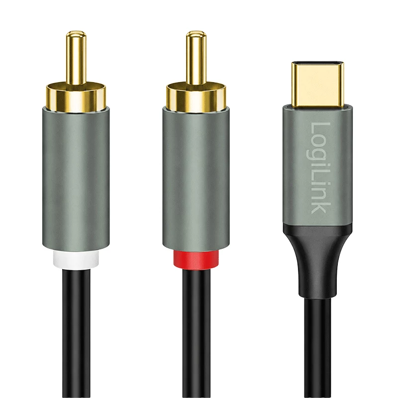 LogiLink CUA0140 kábel USB 2.0 Type-C na 2x RCA, stereo audio, hliník, čierno-strieborný, 1 m
