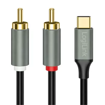 LogiLink CUA0141 kábel USB 2.0 Type-C na 2x RCA, stereo audio, hliník, čierno-strieborný, 1,5 m