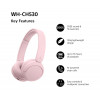 Sony WH-CH530 slúchadlá Bluetooth na uši s mikrofónom, redukcia hluku, ružové