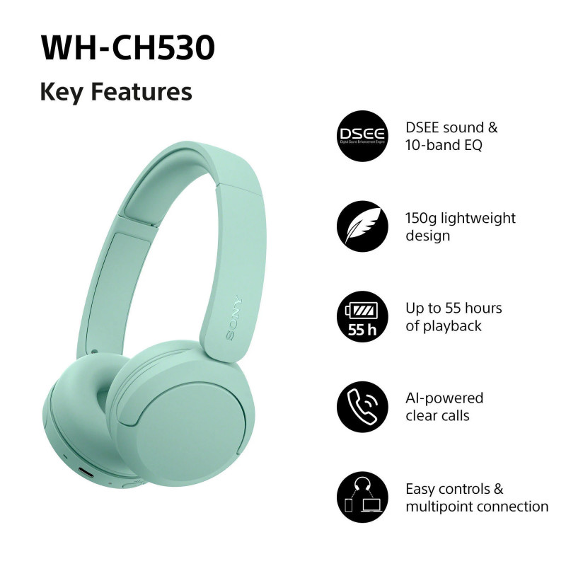 Sony WH-CH530 bezdrôtové slúchadlá Bluetooth, mätové