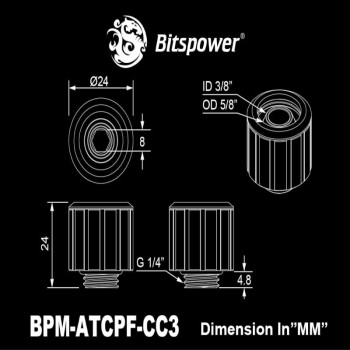Bitspower Artemis BPM-ATCPF-CC3-SL rovná spojka, vonkajší závit G1/4 na hadicu 16/10 mm, pieskovaná strieborná