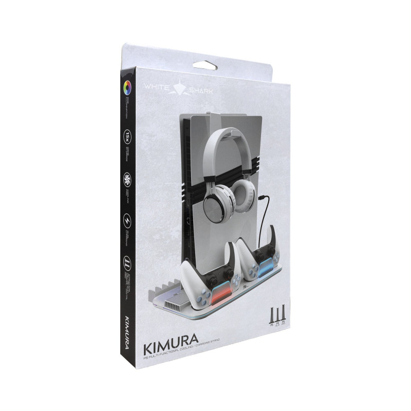 White Shark KIMURA PRO PS5 chladiaca podložka s 2 nabíjacími stanicami, biela