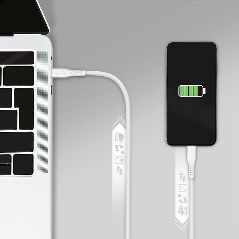 LogiLink CU0244 kábel USB 2.0 USB-C na Micro-USB, 480 Mb/s, 12 W, biely, 2 m
