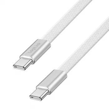 LogiLink CU0445 plochý kábel USB 2.0 USB-C na USB-C, opletený, 480 Mb/s, 60 W, biely, 1 m