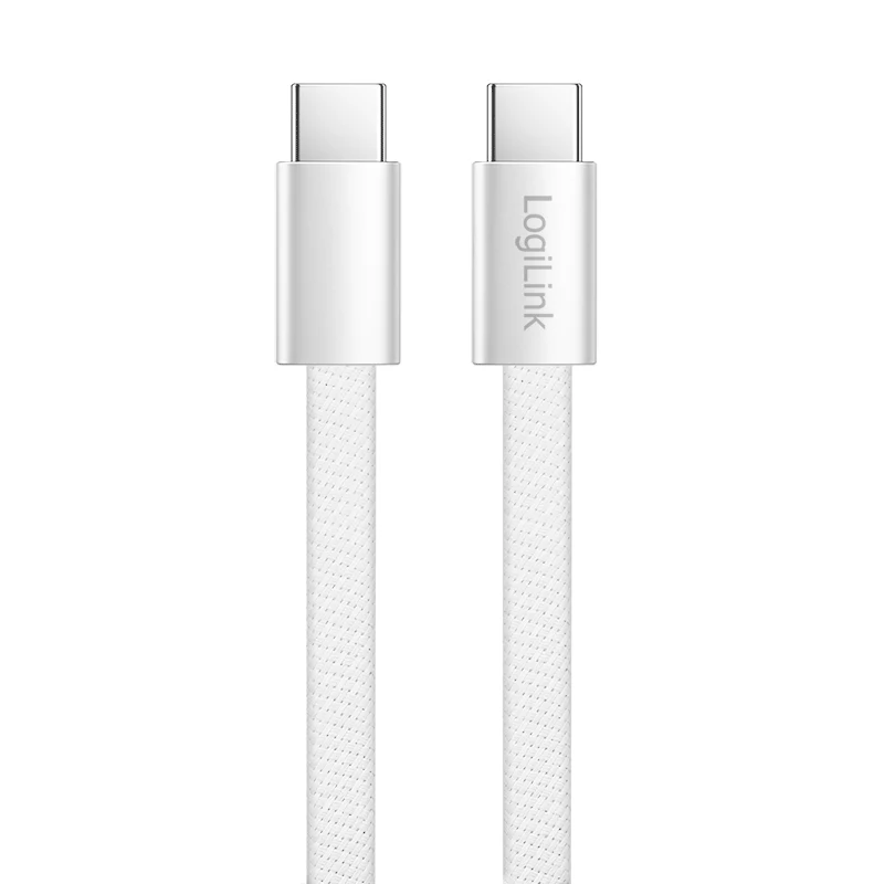 LogiLink CU0445 plochý kábel USB 2.0 USB-C na USB-C, opletený, 480 Mb/s, 60 W, biely, 1 m