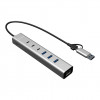 i-tec CAHUBMETAL6LANPD kovový USB-C/USB-A hub, 6 portov, Gigabit LAN, Power Delivery 85 W, strieborný