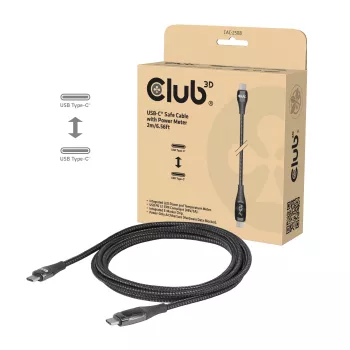 Club 3D CAC-2508 bezpečnostný nabíjací kábel USB-C, 240 W, s displejom nabíjania, samec/samec, 2 m