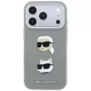 Karl Lagerfeld KF003253 puzdro Saffiano s Karl & Choupette Heads Pins a logom pre iPhone 18 Pro / 17 Pro, sivé