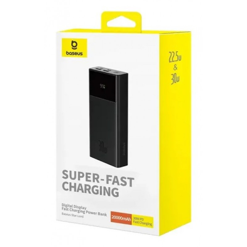Baseus Star-Lord powerbanka, 20000 mAh, 30 W, s displejom a káblom, čierna