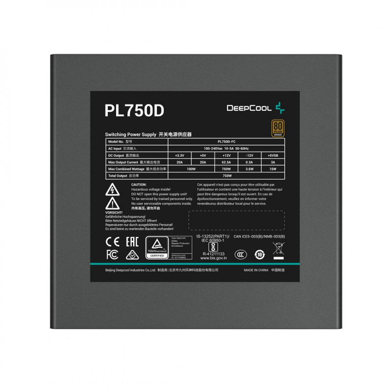 DeepCool PL750D R-PL750D-FC0B-EU napájací zdroj, 750 W, 20+4 pin ATX, čierny