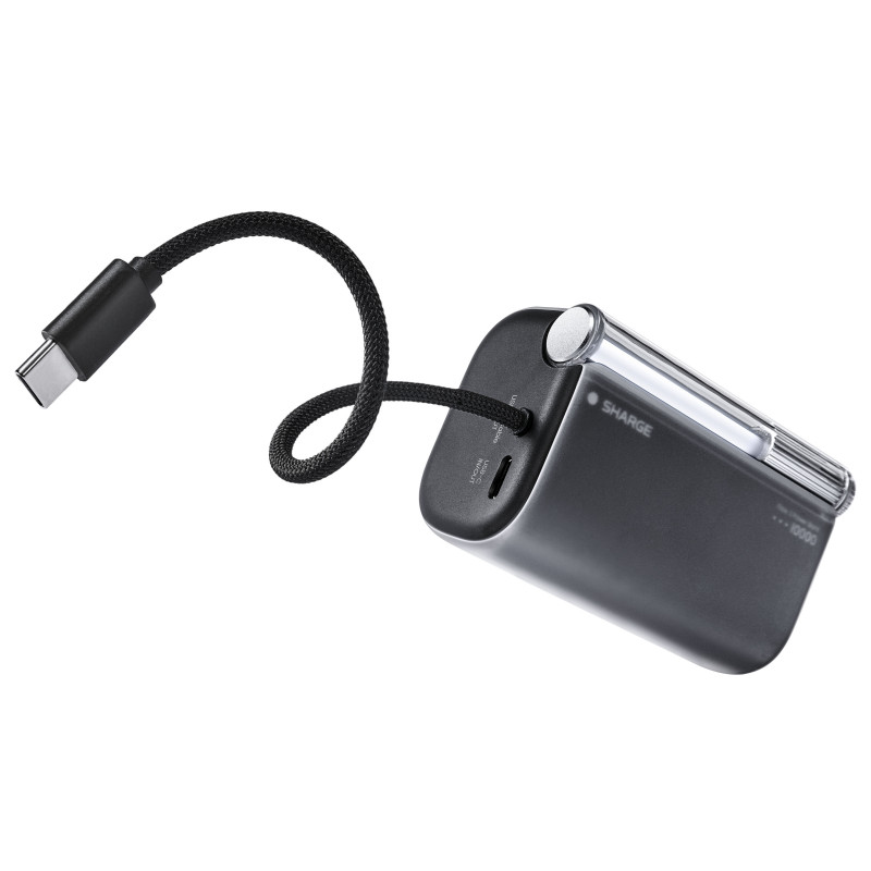 SHARGE Flow 3 powerbanka, 10 000 mAh, 45 W PD, kábel USB-C, čierna
