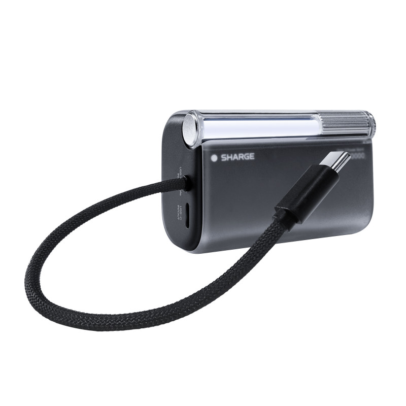SHARGE Flow 3 powerbanka, 10 000 mAh, 45 W PD, kábel USB-C, čierna