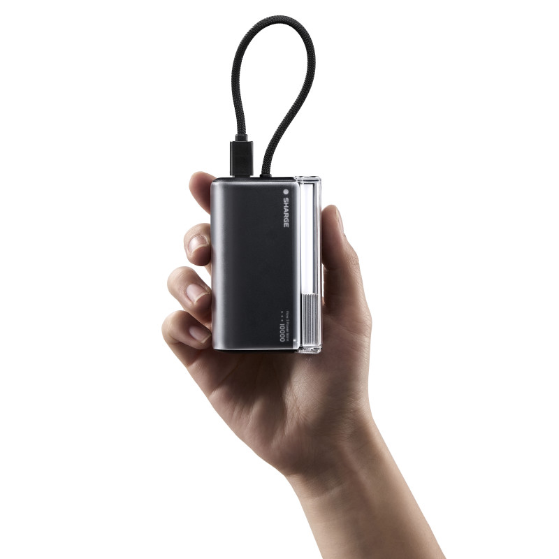 SHARGE Flow 3 powerbanka, 10 000 mAh, 45 W PD, kábel USB-C, čierna