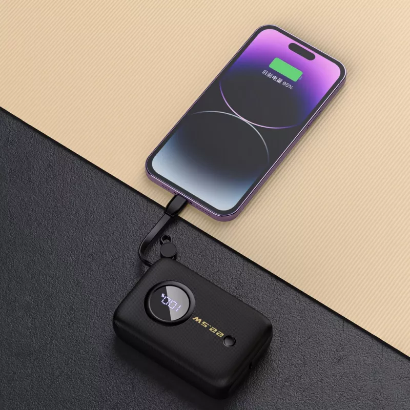 Dudao DDA344 powerbanka 10 000 mAh, PD 22,5 W, s vstavaným káblom, čierna