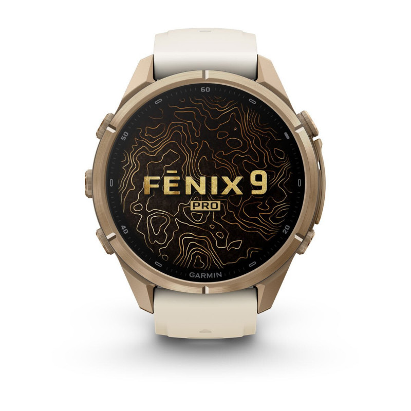 Garmin Fenix 9 Pro 010-04335-26 inteligentné hodinky, 43 mm, titán Autumn Gold, silikónový remienok krémový/francúzsky sivý