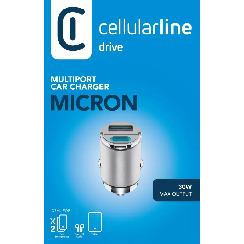 Cellularline Micron autonabíjačka 30 W, viacportová USB-C/USB-A