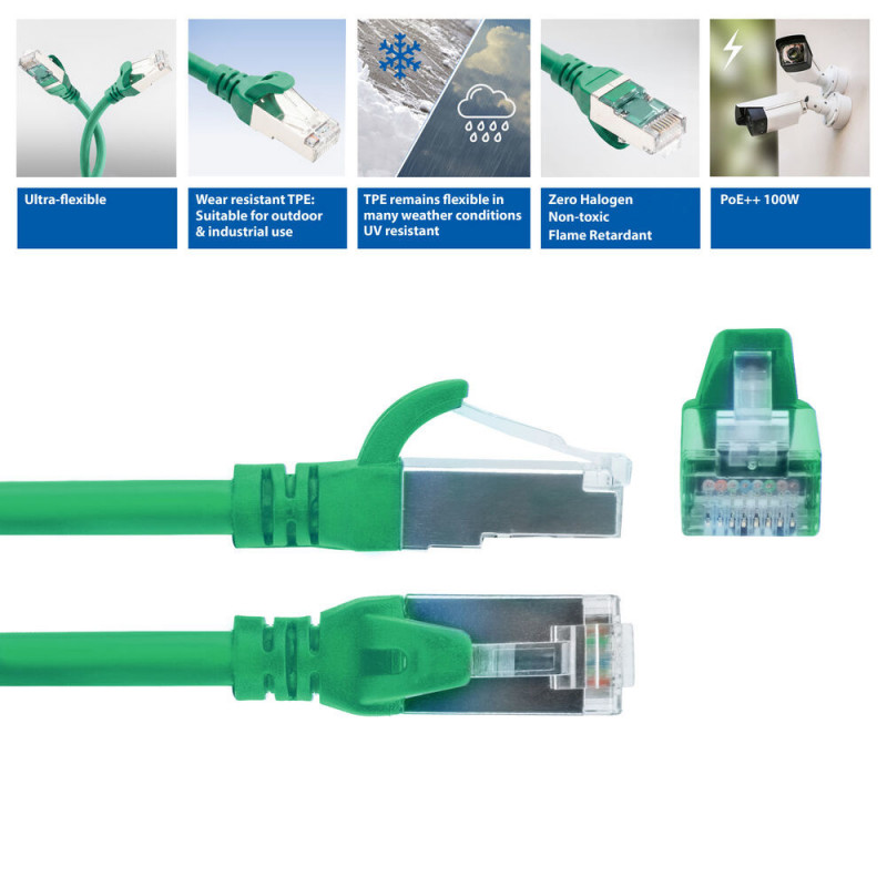 ACT FC2703 prepojovací kábel S/FTP CAT6A, 3 m, TPE, ultraflexibilný, s ochranou západky, konektory RJ45, zelený