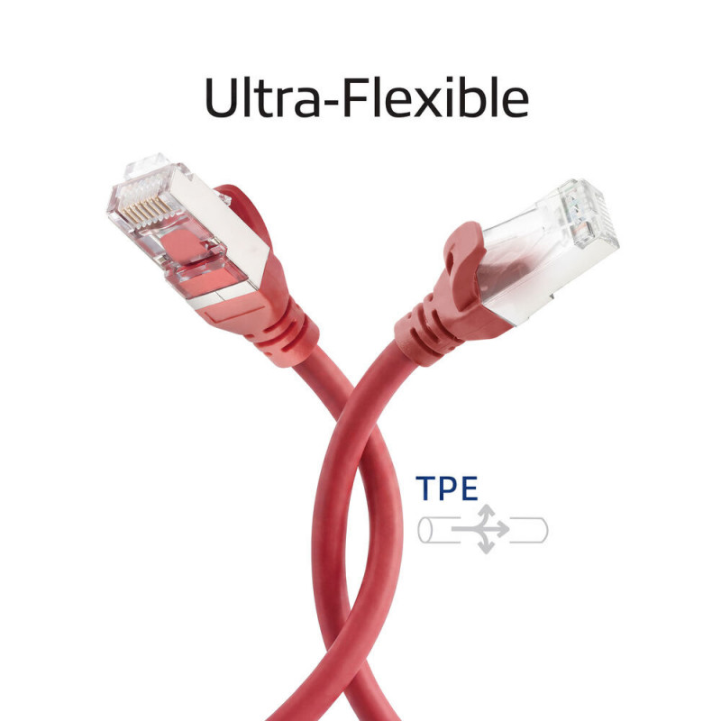 ACT FC2552 ultraflexibilný prepojovací kábel CAT6A S/FTP, 0,25 m, TPE, RJ45, s ochranou západky, červený