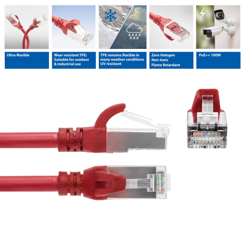 ACT FC2552 ultraflexibilný prepojovací kábel CAT6A S/FTP, 0,25 m, TPE, RJ45, s ochranou západky, červený