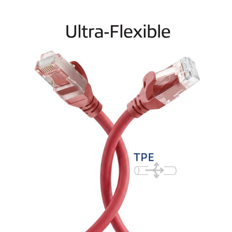 ACT FC1510 ultraflexibilný prepojovací kábel U/UTP CAT6A, TPE, s ochranou západky, RJ45, 10 m, červený