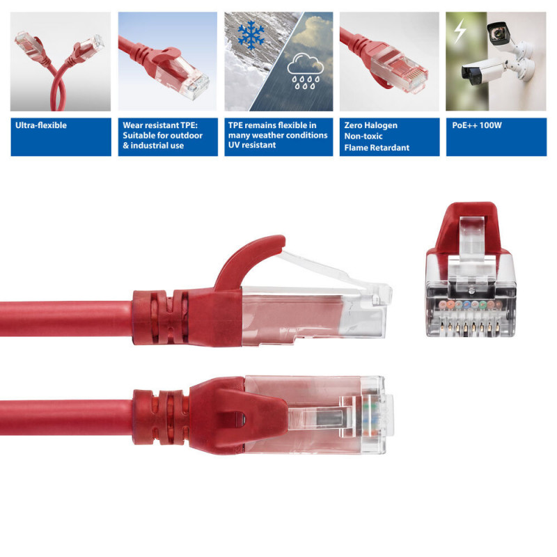 ACT FC1510 ultraflexibilný prepojovací kábel U/UTP CAT6A, TPE, s ochranou západky, RJ45, 10 m, červený
