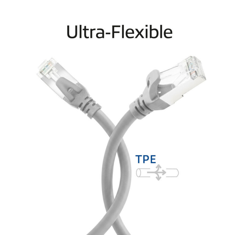 ACT FC2001 CAT6A S/FTP extra ohybný prepojovací sieťový kábel, 1 m, TPE, RJ45 s ochranou proti zachyteniu, sivý