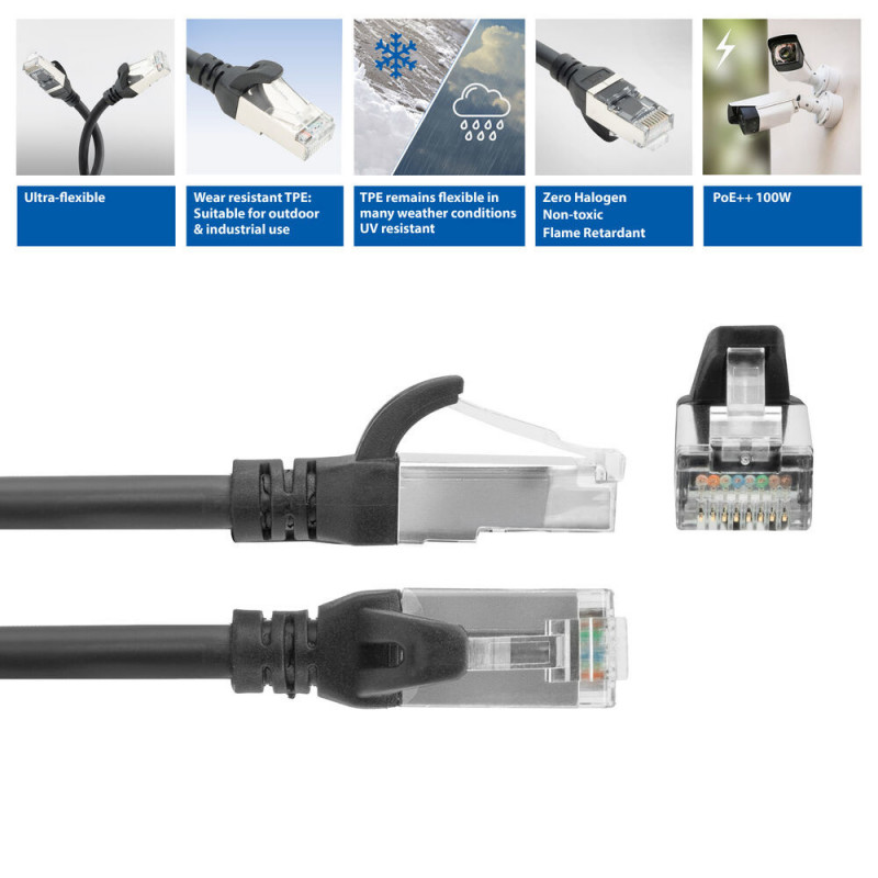 ACT FC2900 prepojovací kábel S/FTP CAT6A ultraflexibilný, TPE, s konektormi RJ45 bez zachytávania, 0,5 m, čierny