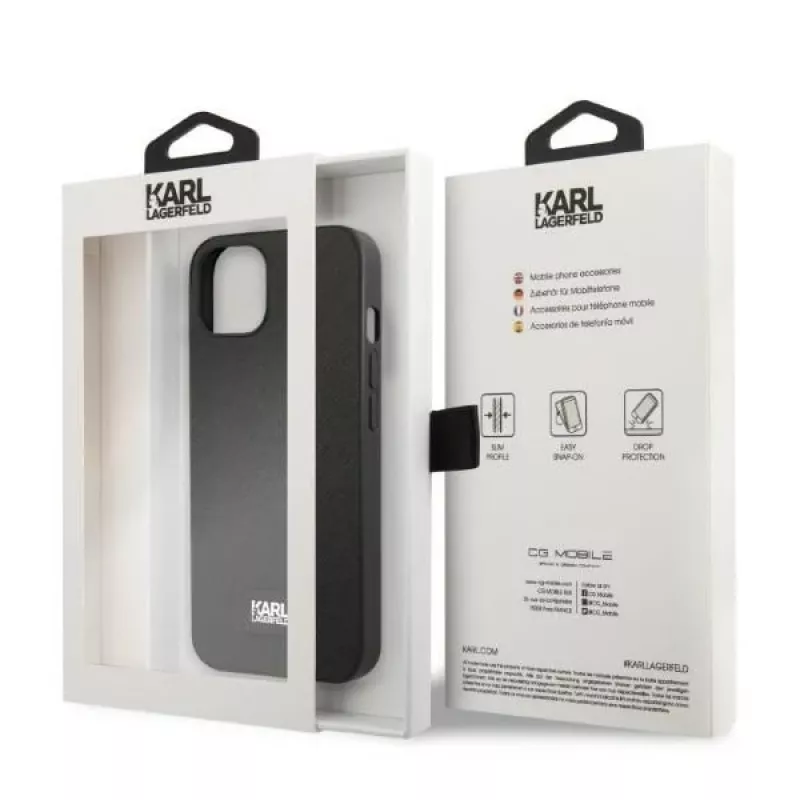 Karl Lagerfeld KLHCP13MSFMP2K pevné puzdro pre iPhone 13 / 14 / 15, Saffiano Plaque, čierne