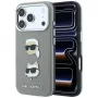Karl Lagerfeld Saffiano puzdro s Karl & Choupette Heads Pins & Logo pre iPhone 18 Pro Max / 17 Pro Max, sivé