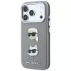 Karl Lagerfeld Saffiano puzdro s Karl & Choupette Heads Pins & Logo pre iPhone 18 Pro Max / 17 Pro Max, sivé