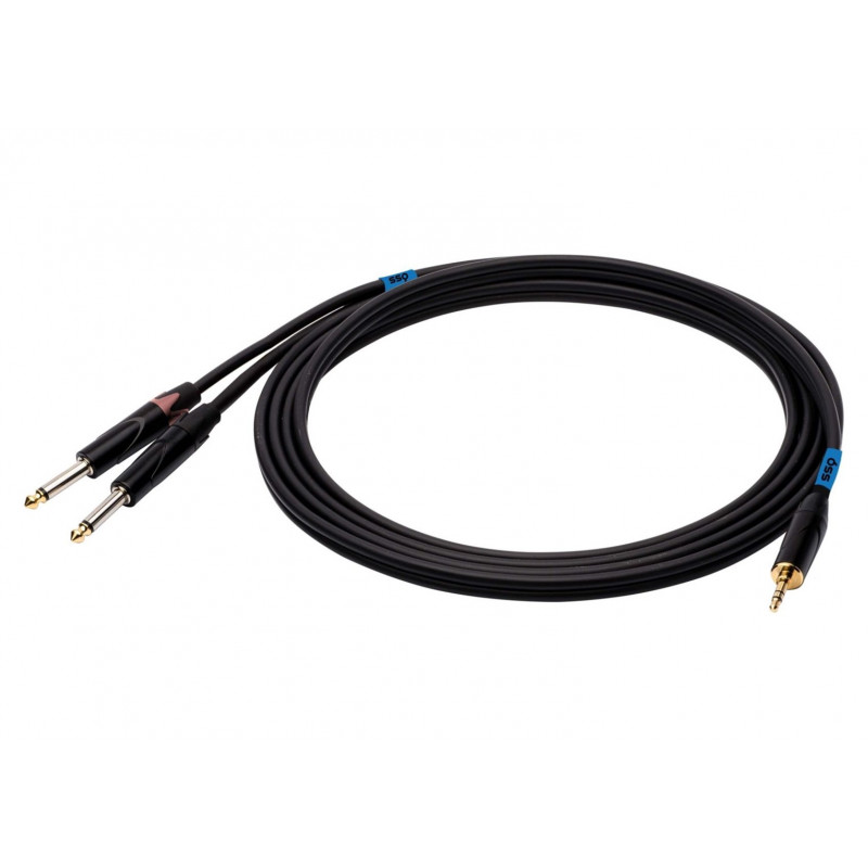 SSQ MIJM3 SS-1815 audio kábel, stereo jack 3,5 mm – 2x mono jack 6,3 mm, 3 m, čierny