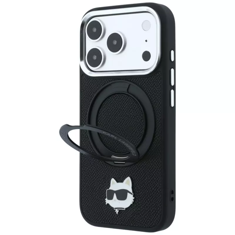 Karl Lagerfeld KF003216 Ring Stand 360 Choupette Head Pin MagSafe puzdro pre iPhone 18 Pro Max / 17 Pro Max, čierne
