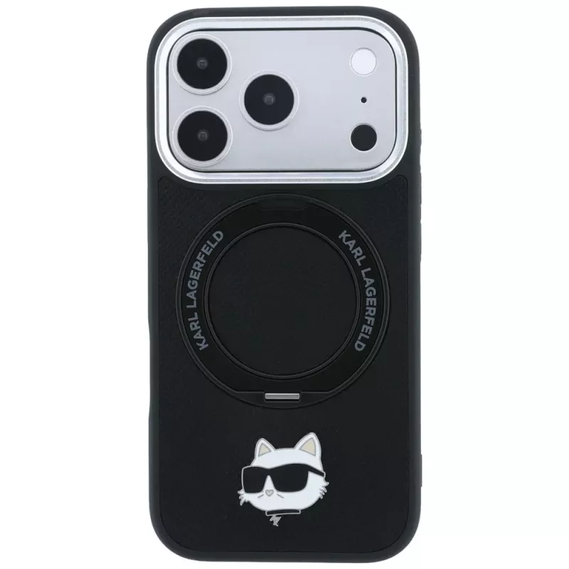 Karl Lagerfeld KF003216 Ring Stand 360 Choupette Head Pin MagSafe puzdro pre iPhone 18 Pro Max / 17 Pro Max, čierne