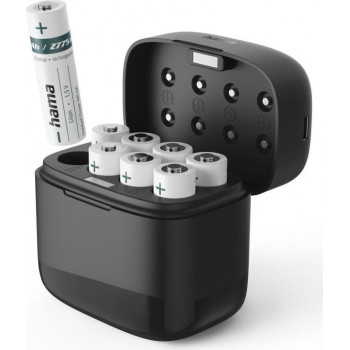 Hama nabíjačka batérií s 8x akumulátormi AA Li-Ion, 2000 mAh, nabíjanie v jednotlivých šachtách, USB-C