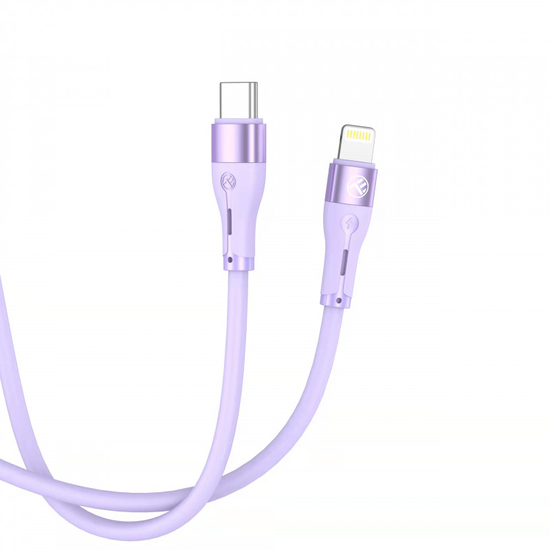 Tellur silikónový kábel Type-C na Lightning, PD 30 W, 1 m, fialový