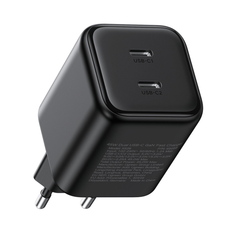 Ugreen X526 nabíjačka 45 W, 2 x USB-C, GaN, čierna