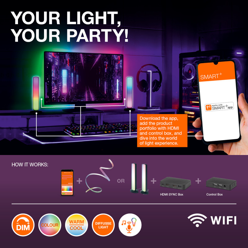 Osram SMART+ WiFi Planon Magic Panel 450x450 mm inteligentný svetelný panel, RGB+TW, stmievateľný, 24 W, biely