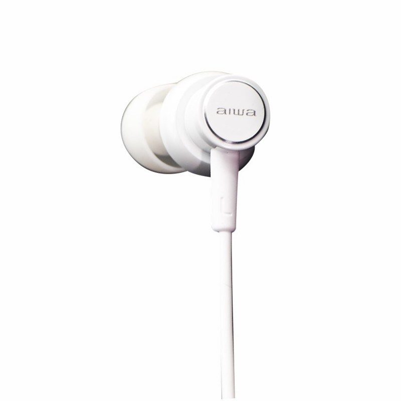 Aiwa ESTM-500W drôtové slúchadlá do uší s mikrofónom, konektor 3,5 mm, biele